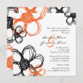 ブラックアンドオレンジワイルドフラワーズ結婚式招待状 招待状 (正面/裏面)