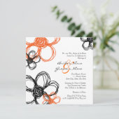 ブラックアンドオレンジワイルドフラワーズ結婚式招待状 招待状 (スタンド正面)