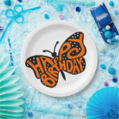 ブラックアンドオレンジ(昆虫)オオカバマダラ、モナークバタフライハッピーバースデー ペーパープレート (パーティー)