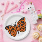 ブラックアンドオレンジ(昆虫)オオカバマダラ、モナークバタフライハッピーバースデー ペーパープレート (パーティー)