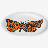 ブラックアンドオレンジ(昆虫)オオカバマダラ、モナークバタフライハッピーバースデー ペーパープレート (アングル)