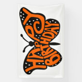 ブラックアンドオレンジ（昆虫）オオカバマダラ、モナークバタフライハッピーバースデー 横断幕 (縦)