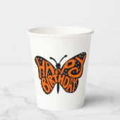 ブラックアンドオレンジ(昆虫)オオカバマダラ、モナークバタフライハッピーバースデー 紙コップ (裏面)