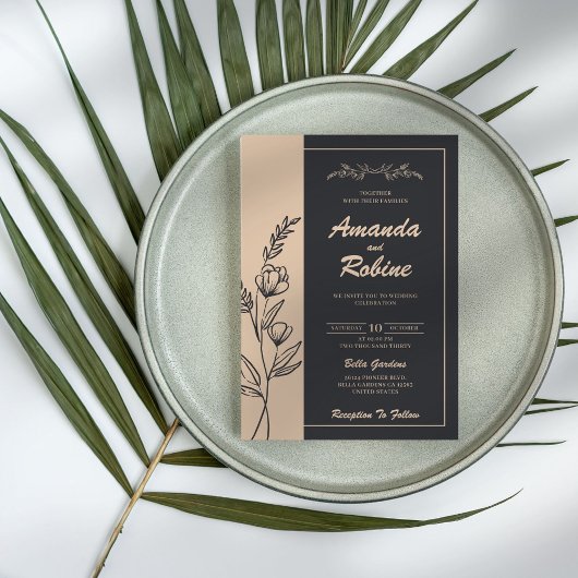 ブラックアンドクリームエレガントウェディング招待状 招待状