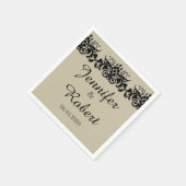 ブラックアンドクリームフローラエンボス結婚ズナプキン スタンダードカクテルナプキン (角)