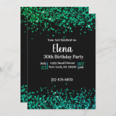 ブラックアンドグリーンエレガントバースデーパーティー招待状 招待状 (正面/裏面)
