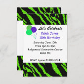 ブラックアンドグリーンタイガーパターン誕生日招待状 招待状 (正面/裏面)