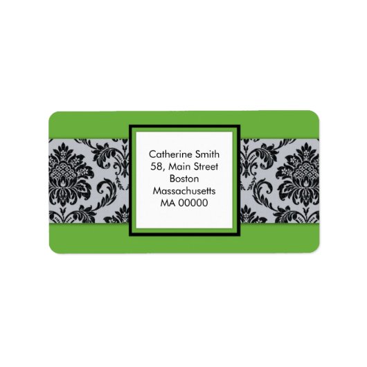 ブラックアンドグリーンダマスク住所 シール (正面)