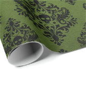 ブラックアンドグリーン素朴ダマスクプリント ラッピングペーパー (ロールコーナー)