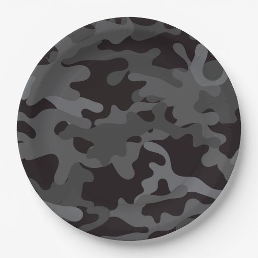 ブラックアンドグレーカモフラージュ紙プレート ペーパープレート (正面)