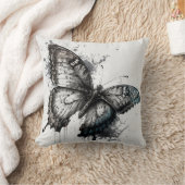 ブラックアンドグレーバタフライ装飾用クッション クッション (ブランケット)
