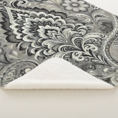 ブラックアンドグレーフローラペイズリーエレガンス シェルパブランケット (3/4)