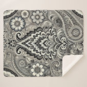 ブラックアンドグレーフローラペイズリーエレガンス シェルパブランケット (正面(横))