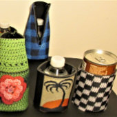 ブラックアンドグレー市松模様にクロシェトクーラーボックス 缶クーラー