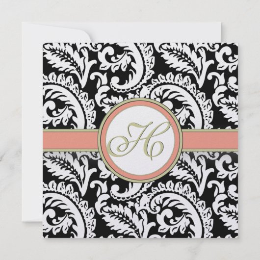 ブラックアンドコーラルダマスコウェディング招待状 招待状 (裏面)