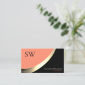 ブラックアンドコーラル金ゴールドデコールとモノグラムエレガント 名刺 (スタンド正面)