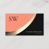 ブラックアンドコーラル金ゴールドデコールとモノグラムエレガント 名刺 (正面)