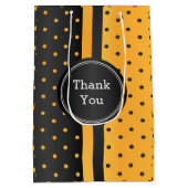 ブラックアンドゴールデンイエロー水玉模様-ありがとう ミディアムペーパーバッグ (裏面)