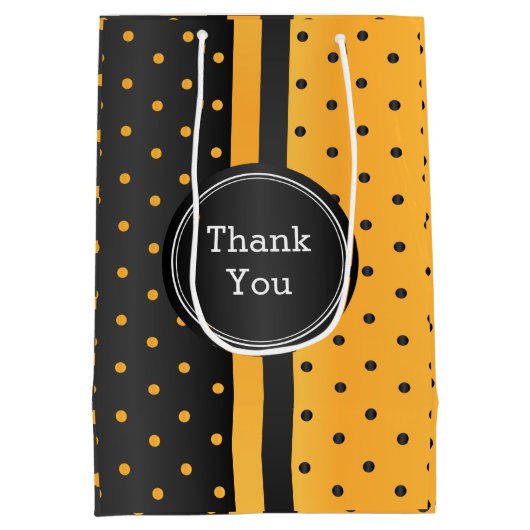 ブラックアンドゴールデンイエロー水玉模様-ありがとう ミディアムペーパーバッグ (裏面)