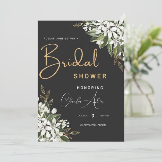 ブラックアンドゴールデンウォーター色フローラブライダルシャワー セーブザデート (スタンド正面)