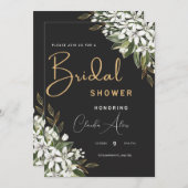 ブラックアンドゴールデンウォーター色フローラブライダルシャワー セーブザデート (正面/裏面)