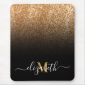 ブラックアンドゴールデングリッターモノグラム マウスパッド (正面)