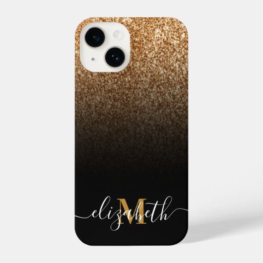 ブラックアンドゴールデングリッターモノグラム iPhoneケース (裏面)
