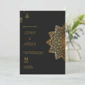 ブラックアンドゴールデン結婚式招待状 招待状 (スタンド正面)