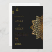 ブラックアンドゴールデン結婚式招待状 招待状 (正面/裏面)