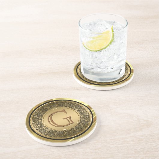 ブラックアンドゴールドサークルフローラデザインモノグラーム コースター (側面)