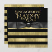 ブラックアンドゴールドフォイルグリッター婚約パーティ 招待状 (正面/裏面)