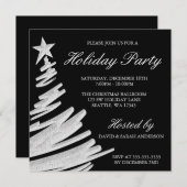ブラックアンドシルバークリスマスツリーホリデーパーティー 招待状 (正面/裏面)