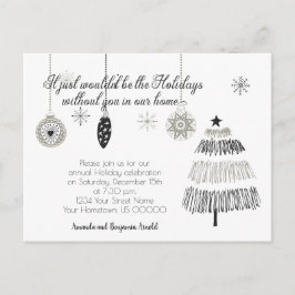 ブラックアンドシルバークリスマスホリデーパーティー招待状 | ポストカード