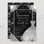 ブラックアンドシルバーグリッタードレスキンセアニェラ 招待状 (正面/裏面)