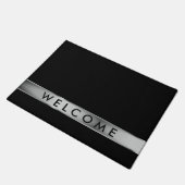 ブラックアンドシルバーグレーウェルカム ドアマット (アングル)