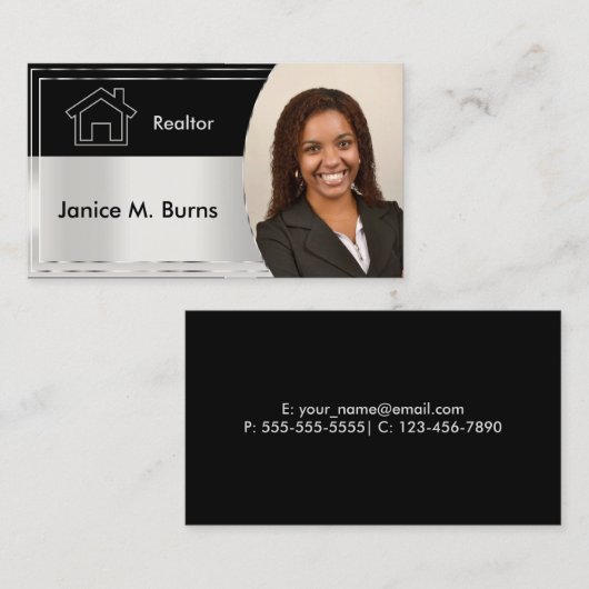 ブラックアンドシルバーグレー不動産仲介業者フォトデザイン 名刺 (正面/裏面)