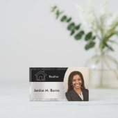 ブラックアンドシルバーグレー不動産仲介業者フォトデザイン 名刺 (スタンド正面)