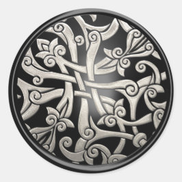 ブラックアンドシルバーセルティックダマスク封筒用シール ラウンドシール