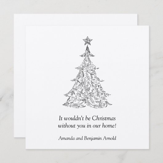 ブラックアンドシルバーホリデーツリー招待状 招待状 (正面/裏面)