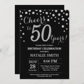 ブラックアンドシルバー50誕生日ダイヤモンド招待状 招待状 (正面/裏面)