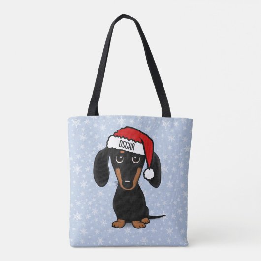 ブラックアンドタンサンタダックスシュントかわいい犬のクリスマス トートバッグ (裏面)