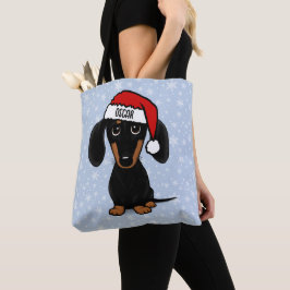 ブラックアンドタンサンタダックスシュントかわいい犬のクリスマス トートバッグ