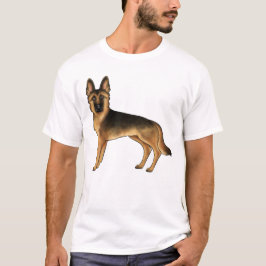 ブラックアンドタンジャーマンシェパード かわいいGSD犬のイラストデザイン Tシャツ