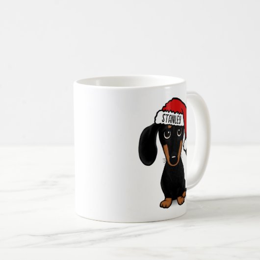 ブラックアンドタンダッシュンドサンタドッグ名前をカスタムする コーヒーマグカップ (正面右)