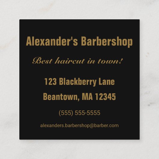 ブラックアンドタンモダンバーバーショップスクエア スクエア名刺 (裏面)