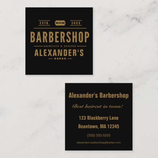 ブラックアンドタンモダンバーバーショップスクエア スクエア名刺 (正面/裏面)