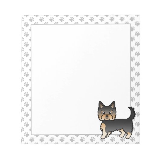 ブラックアンドタンヨークシャーテリアヨークシャーテリア漫画の犬 ノートパッド (正面)