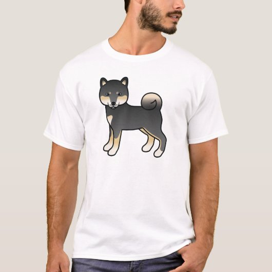 ブラックアンドタン柴犬マンガドッグイラストレーション Tシャツ (正面)