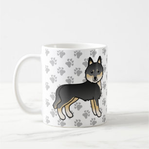 ブラックアンドタン シベリアンハスキー キャラクター犬と肉球 コーヒーマグカップ