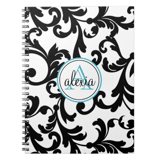 ブラックアンドターコイズダマモノグラムのスクプリント ノートブック (正面)